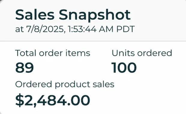 Sales Snapshot: 89 заказов, $2 484.00